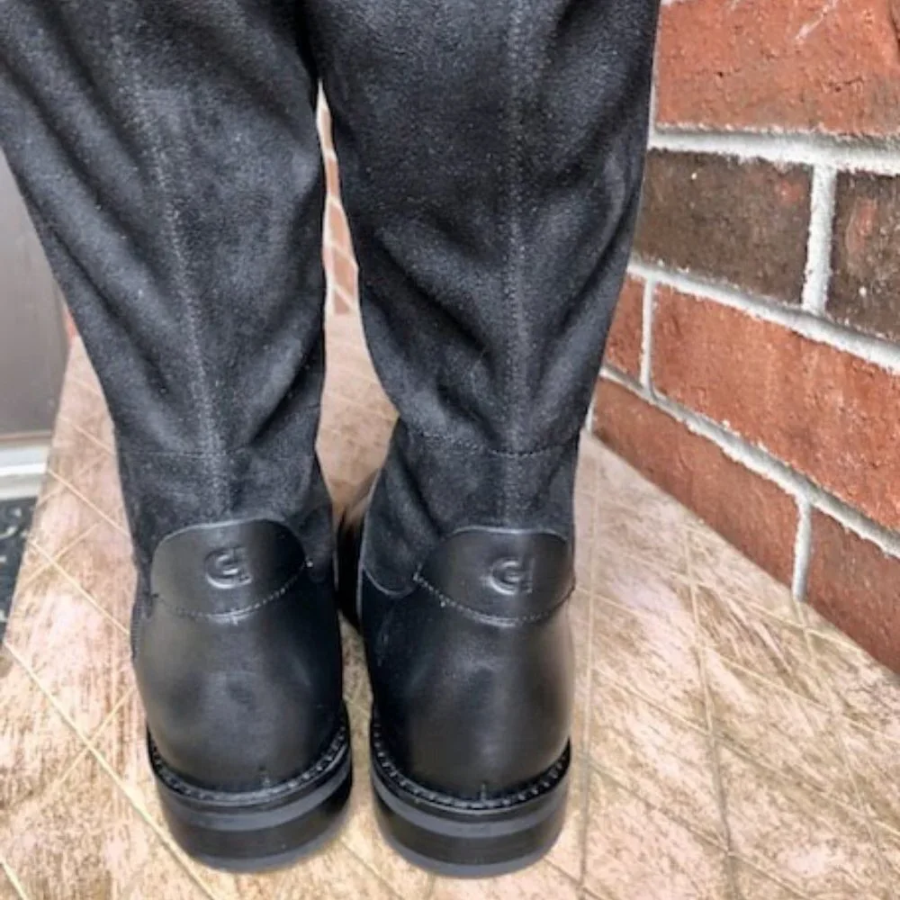 COLE HAAN Chase Black Leather Suede combo Over the Knee Boots 7 MSRP $300 NWOB